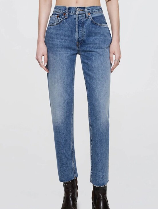 Re/Done Denim - Re/Done blue 70s ultra high rise raw hem stove pipe jeans